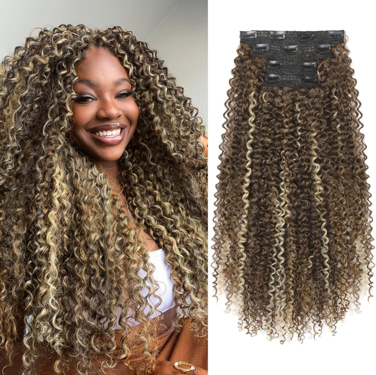 EXTENSIONES RIZADAS DE CLIP Color - Dark brown w highlights